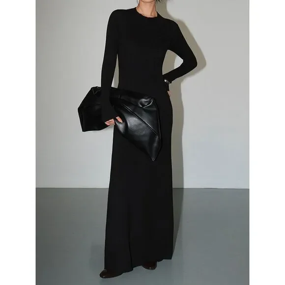 Commense Solid Knit Cut Out Long Sleeve Crew Neck Maxi Dress size XS  Dresses